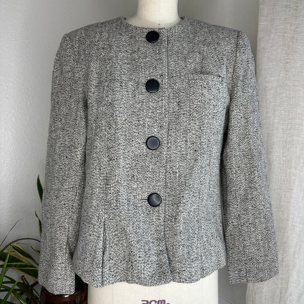 Central Park Women’s Medium Blazer Grey Tweed Wool Vintage Jacket